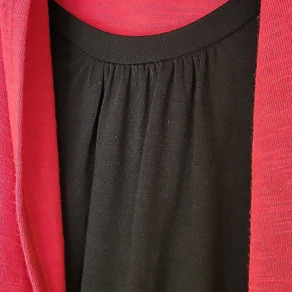 Kim Rogers Blouse Medium Knit Layered Look Black Red